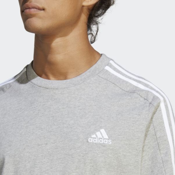 Adidas Essentials Single Jersey 3-stripes T-shirt Gris Moyen