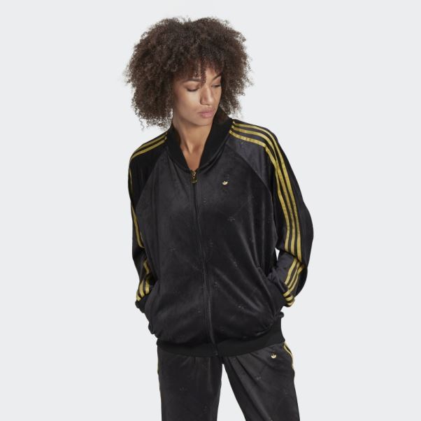 Veste De Survêtement En Velours Avec Monogramme Adidas Originals En Relief Noir Chaud