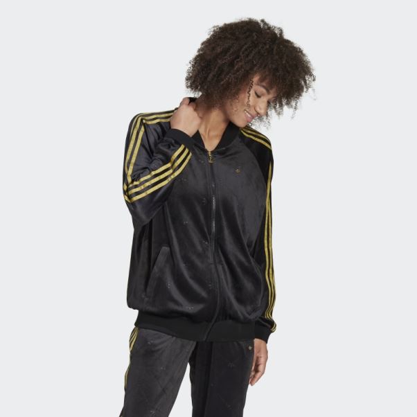 Veste De Survêtement En Velours Avec Monogramme Adidas Originals En Relief Noir Chaud