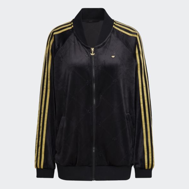 Veste De Survêtement En Velours Avec Monogramme Adidas Originals En Relief Noir Chaud