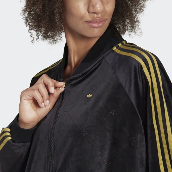 Veste De Survêtement En Velours Avec Monogramme Adidas Originals En Relief Noir Chaud