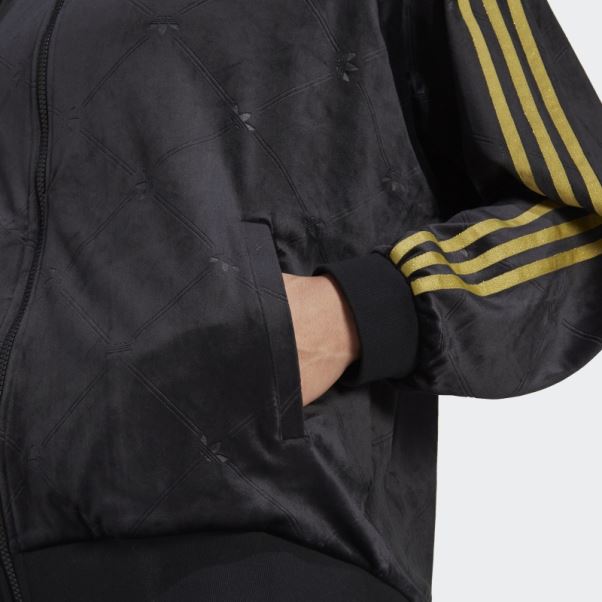 Veste De Survêtement En Velours Avec Monogramme Adidas Originals En Relief Noir Chaud