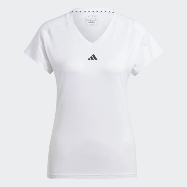 Aeroready Train Essentials Minimal Branding V-neck Tee Blanc Adidas