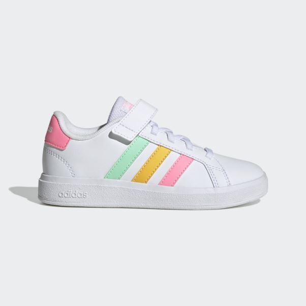 Chaussures Adidas Grand Court à Lacets élastiques Et Sangle Supérieure Rose Vif