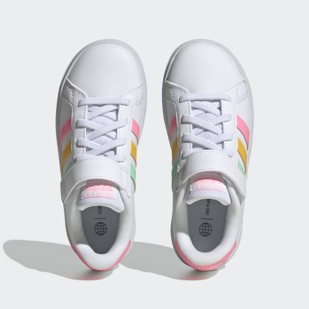 Chaussures Adidas Grand Court à Lacets élastiques Et Sangle Supérieure Rose Vif
