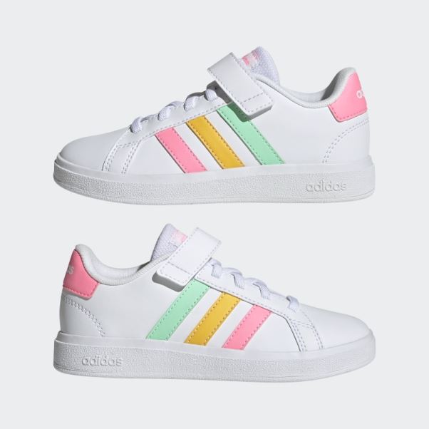 Chaussures Adidas Grand Court à Lacets élastiques Et Sangle Supérieure Rose Vif