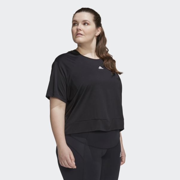 Adidas Aeroready Studio Loose Crop Tee Noir (grande Taille)
