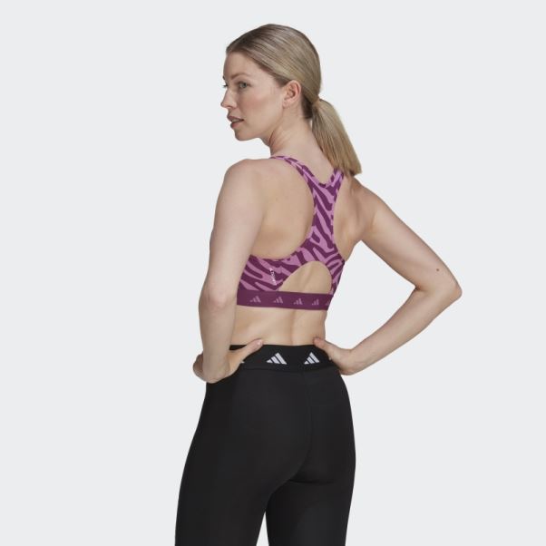 Brassière Zébrée à Maintien Moyen Adidas Hyperglam Techfit Lilas