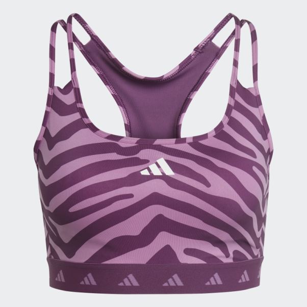 Brassière Zébrée à Maintien Moyen Adidas Hyperglam Techfit Lilas