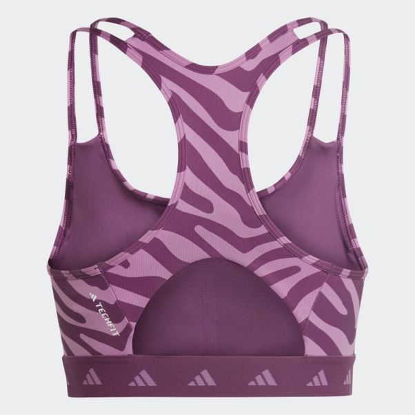 Brassière Zébrée à Maintien Moyen Adidas Hyperglam Techfit Lilas