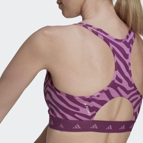 Brassière Zébrée à Maintien Moyen Adidas Hyperglam Techfit Lilas