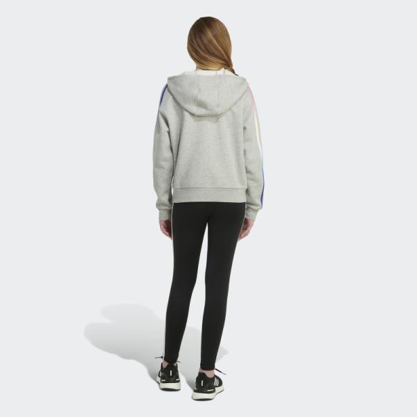 Sweat à Capuche Gris Moyen En Molleton à 3 Bandes Adidas Multicolore