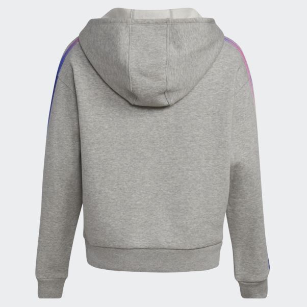 Sweat à Capuche Gris Moyen En Molleton à 3 Bandes Adidas Multicolore
