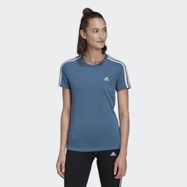 Adidas Essentials Slim 3-stripes T-shirt Bleu Altéré