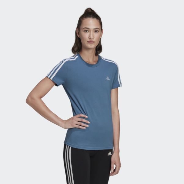 Adidas Essentials Slim 3-stripes T-shirt Bleu Altéré