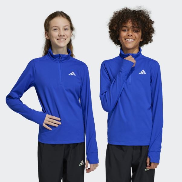 T-shirt Manches Longues Demi-zip Adidas Aeroready Bleu