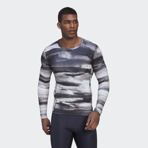 T-shirt à Manches Longues Adidas Allover Print Yoga Training Multicolore