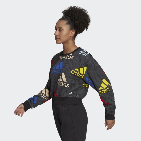Sweat-shirt Court à Logo Multicolore Adidas Essentials En Carbone