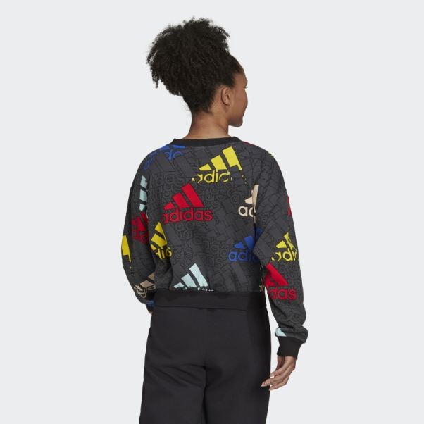 Sweat-shirt Court à Logo Multicolore Adidas Essentials En Carbone