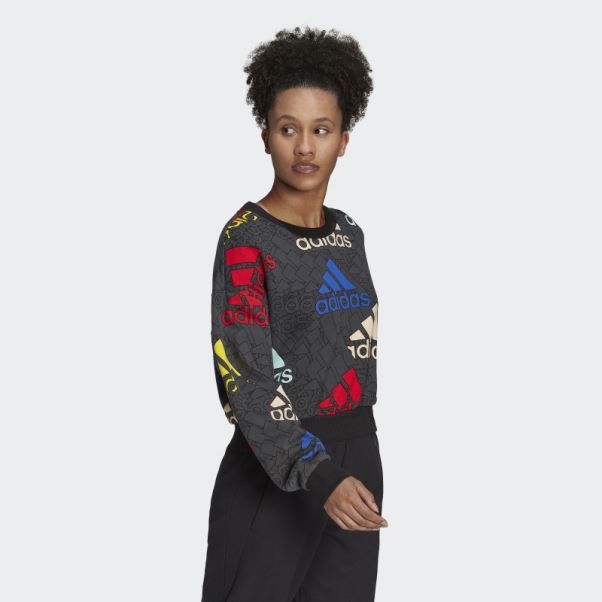 Sweat-shirt Court à Logo Multicolore Adidas Essentials En Carbone