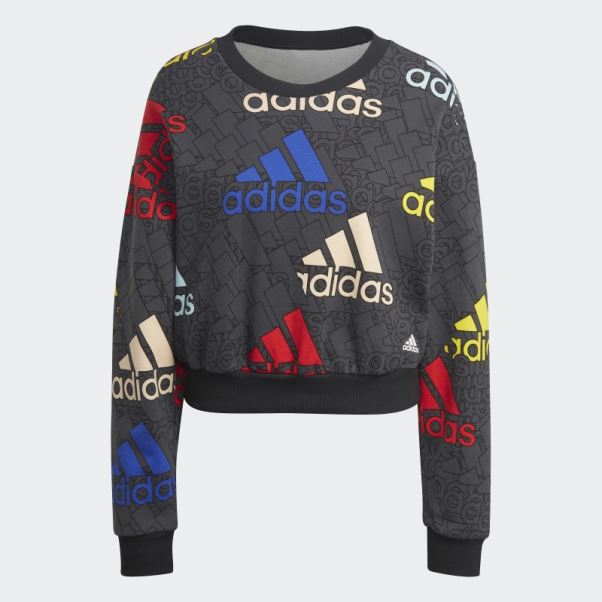 Sweat-shirt Court à Logo Multicolore Adidas Essentials En Carbone
