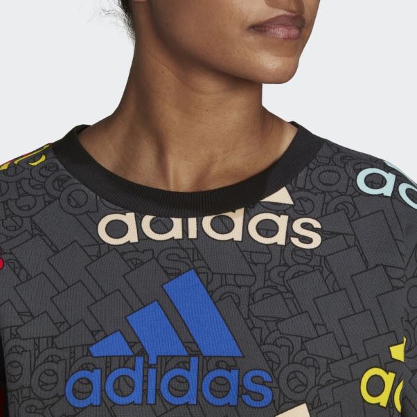 Sweat-shirt Court à Logo Multicolore Adidas Essentials En Carbone