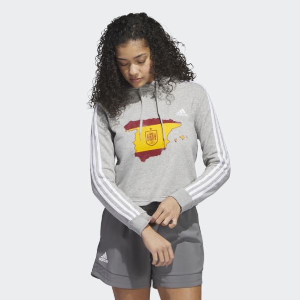 Sweat à Capuche Court Adidas Espagne 3 Bandes Gris