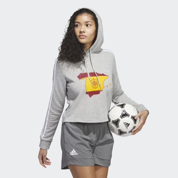 Sweat à Capuche Court Adidas Espagne 3 Bandes Gris