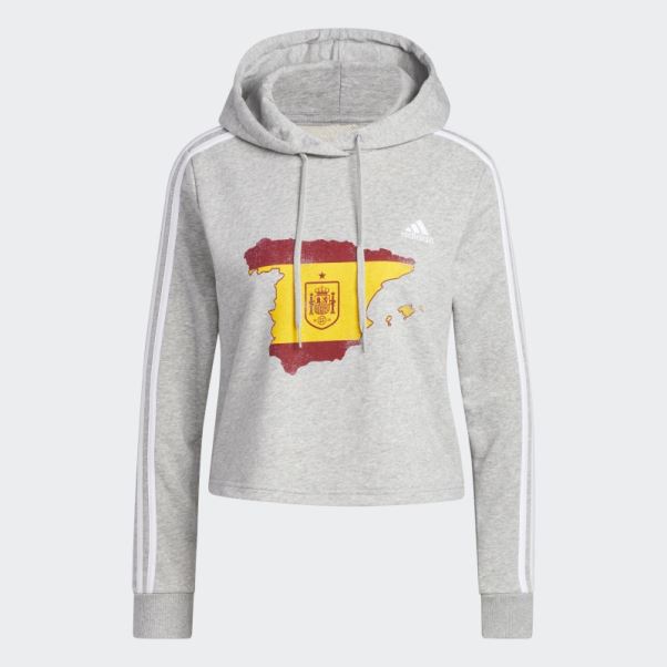 Sweat à Capuche Court Adidas Espagne 3 Bandes Gris