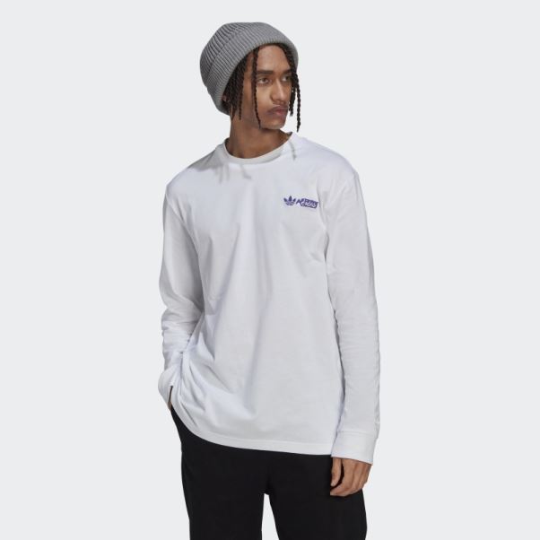 Adidas T-shirt Graphique à Manches Longues Blanc