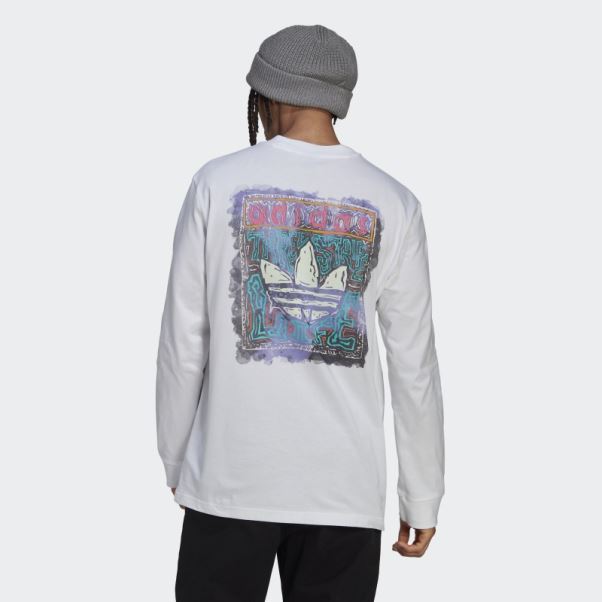 Adidas T-shirt Graphique à Manches Longues Blanc