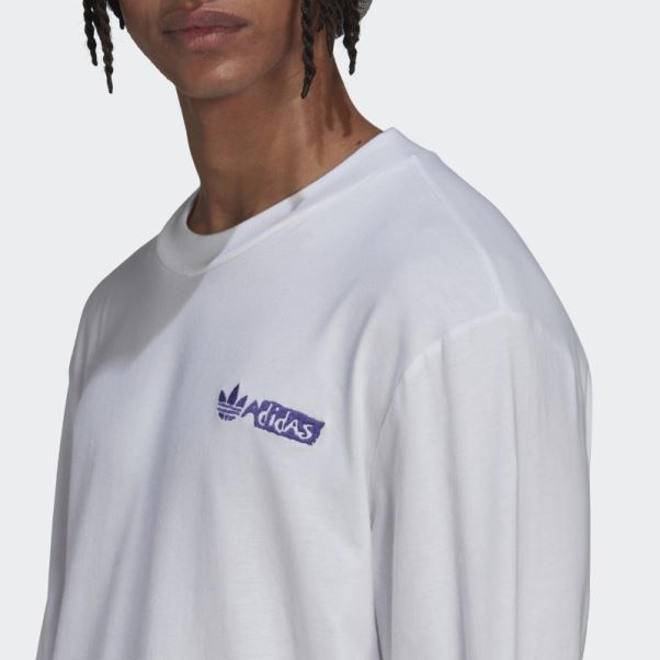 Adidas T-shirt Graphique à Manches Longues Blanc