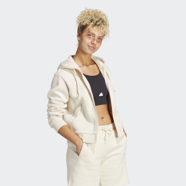 Ecru Tint Mel Adidas Sweat à Capuche Entièrement Zippé En Polaire Szn