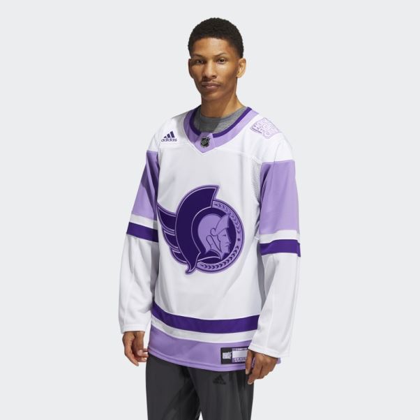 Adidas Maillot Blanc Sénateurs Hockey Lutte Contre Le Cancer