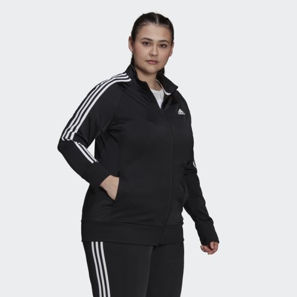 Noir Veste De Survêtement Adidas Essentials Warm-up Tricot Slim 3-stripes (grande Taille)