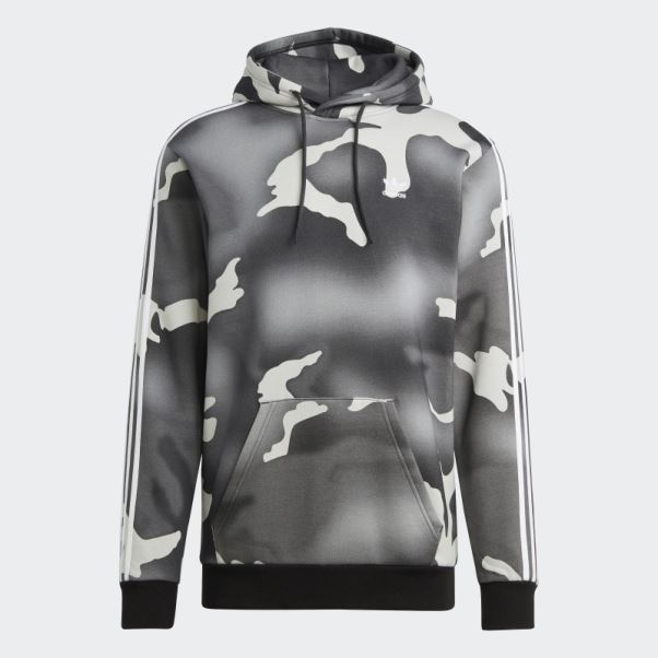 Sweat à Capuche Imprimé Camouflage Graphique Noir Adidas