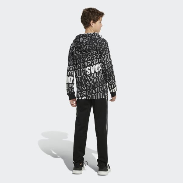 T-shirt Noir à Capuche Et Manches Longues Imprimé Adidas