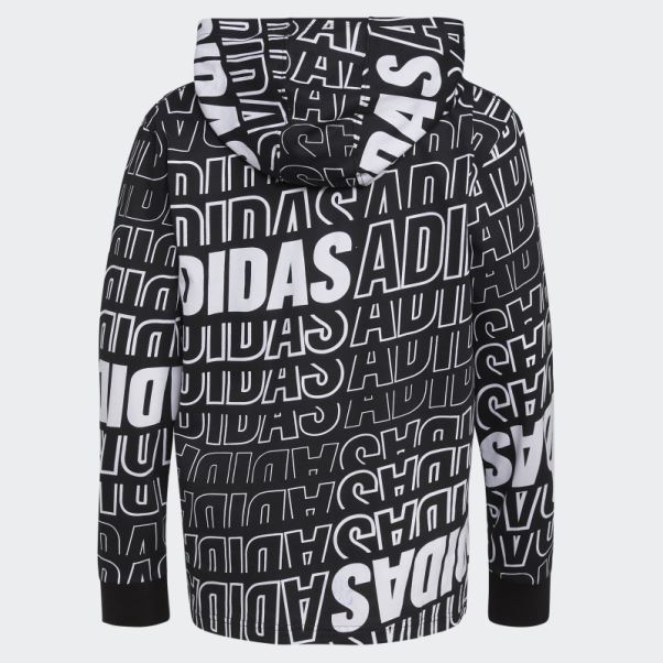 T-shirt Noir à Capuche Et Manches Longues Imprimé Adidas