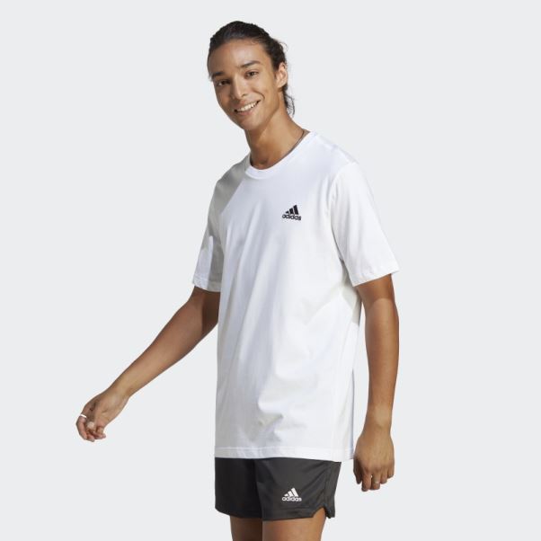 T-shirt Adidas Essentials Blanc En Jersey Simple Avec Petit Logo Brodé