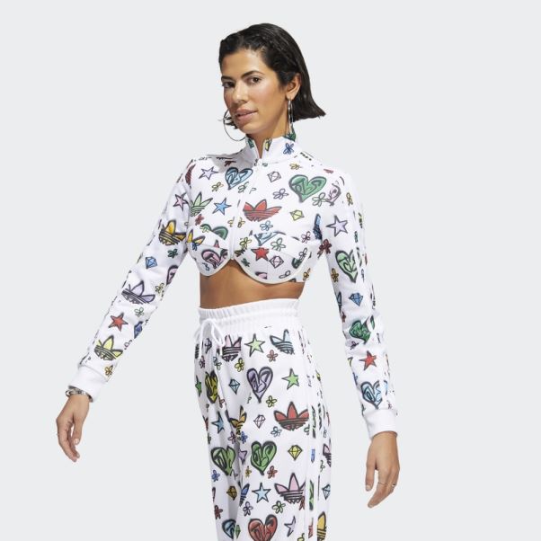 Adidas Jeremy Scott Crop Top à Monogramme Blanc