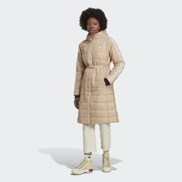 Adidas Veste Longue Slim à Capuche Premium Beige