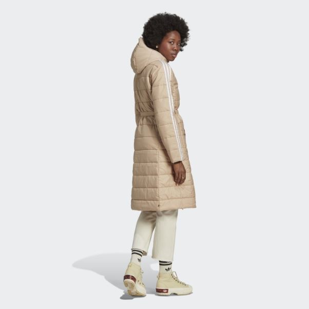 Adidas Veste Longue Slim à Capuche Premium Beige