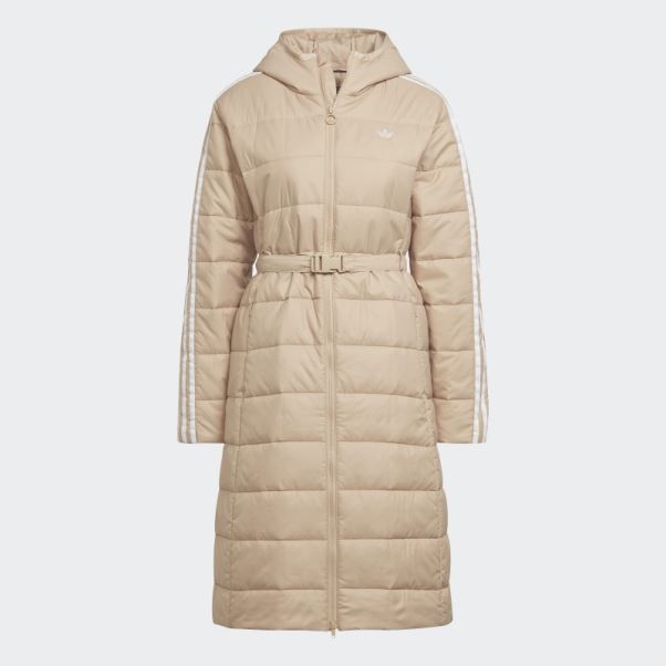 Adidas Veste Longue Slim à Capuche Premium Beige