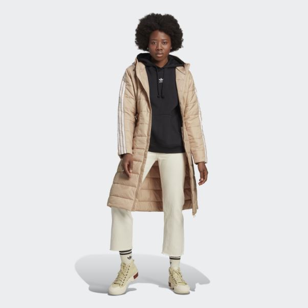 Adidas Veste Longue Slim à Capuche Premium Beige
