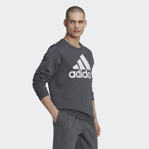 Sweat Adidas Essentials Gros Logo Gris Foncé Chiné