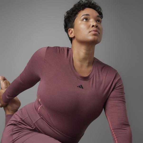 Authentique Balance Yoga T-shirt à Manches Longues (taille Plus) Adidas Bordeaux