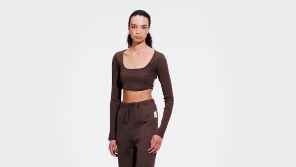 Adidas Studio Lounge T-shirt Court Côtelé à Manches Longues Marron