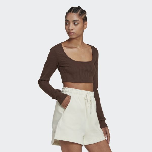 Adidas Studio Lounge T-shirt Court Côtelé à Manches Longues Marron
