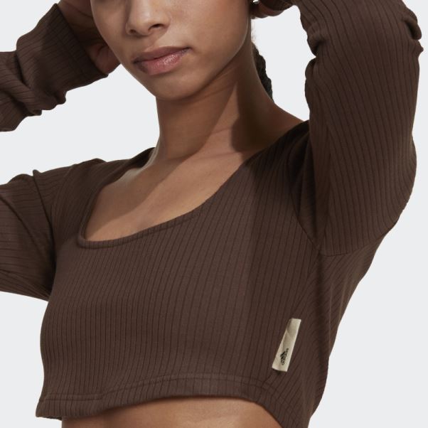 Adidas Studio Lounge T-shirt Court Côtelé à Manches Longues Marron