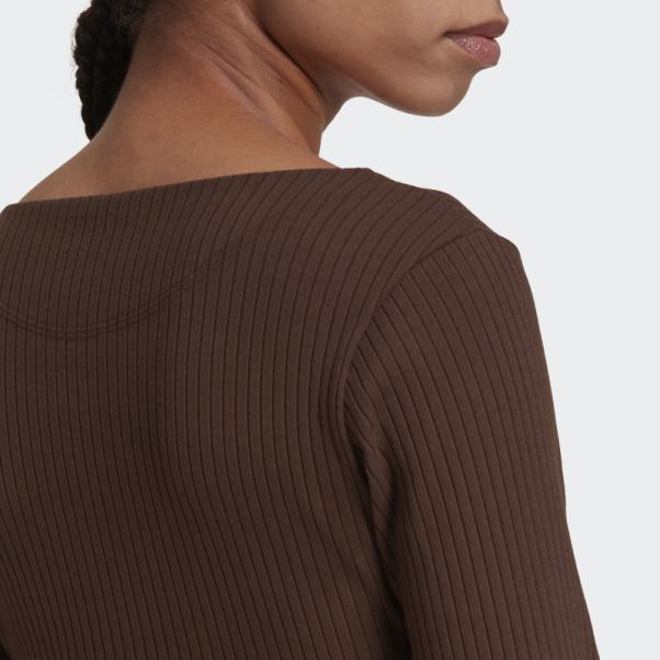 Adidas Studio Lounge T-shirt Court Côtelé à Manches Longues Marron